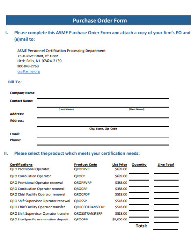 formal purchase order form example