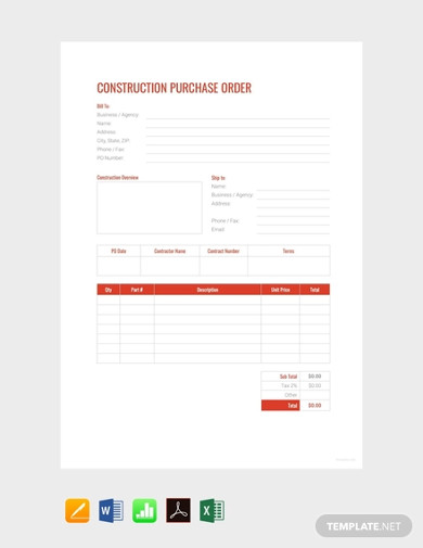 free construction purchase order template