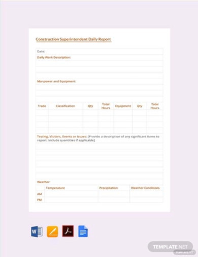 Free Construction Superintendent Daily Report Template