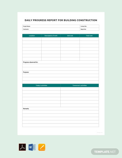 free daily progress report for building construction template