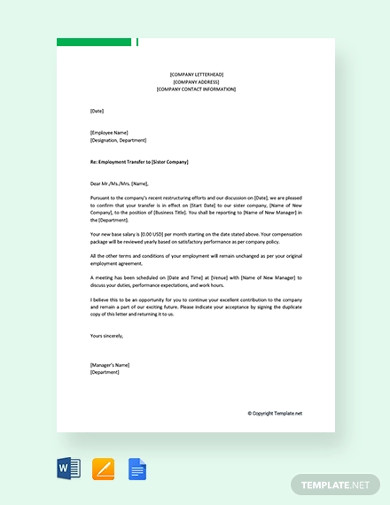 free employee transfer letter inter company