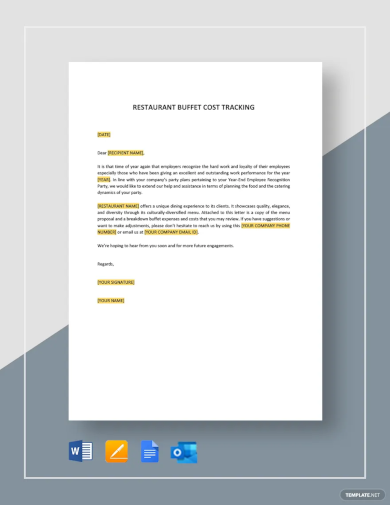 free restaurant buffet cost tracking letter template