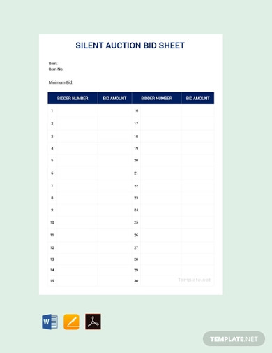 free silent auction bid sheet template
