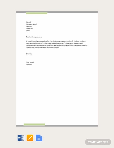 Free Training Acknowledgement Letter Sample