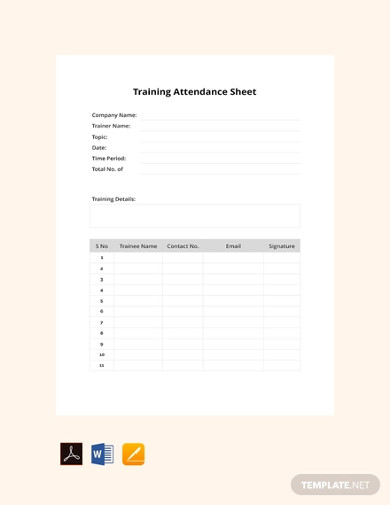 free training attendance sheet template