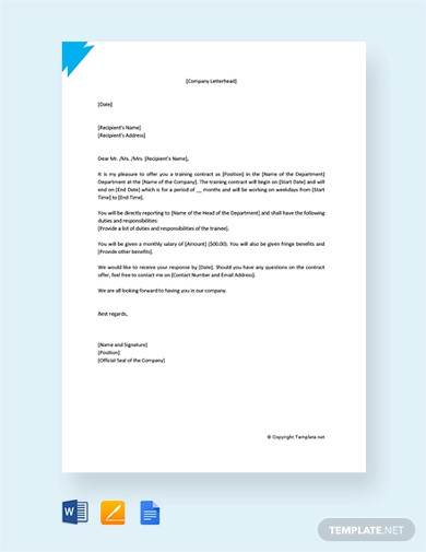 free training contract offer letter