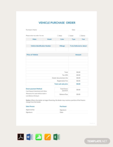 free vehicle purchase order template