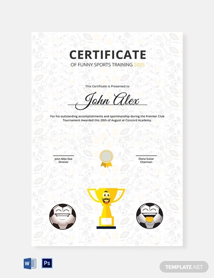 funny sports training certificate template