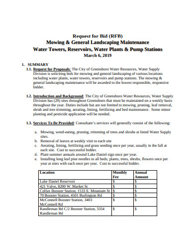 General Landscaping Maintenance Bid