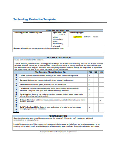 general technology evaluation template
