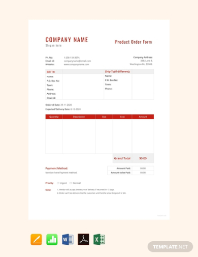 generic product order form