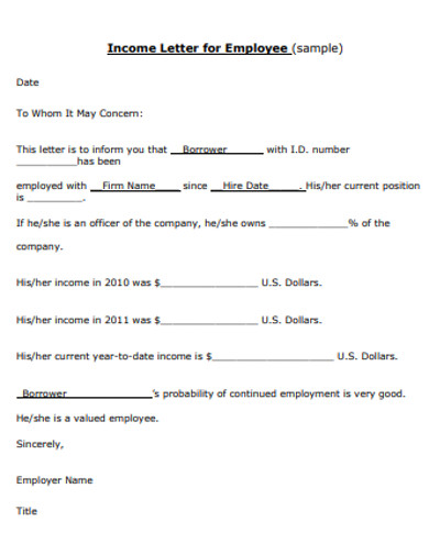 income letter for employee