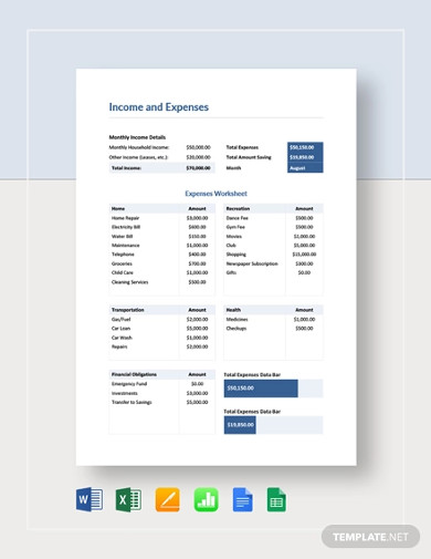 Income and Expense Worksheet Template