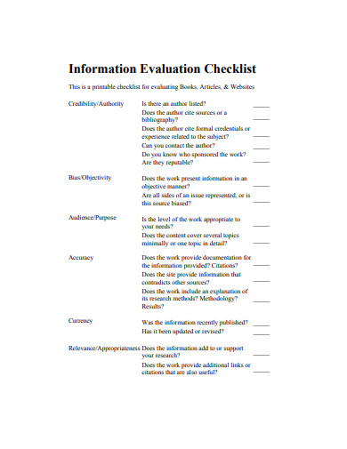 information evaluation checklist