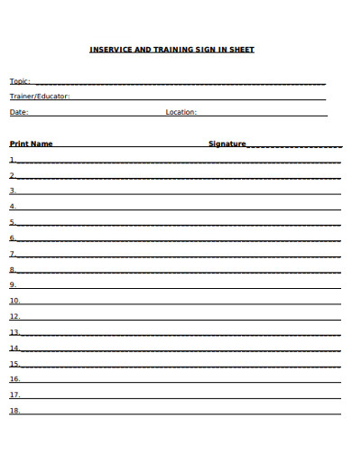 inservice and training sign in sheet example