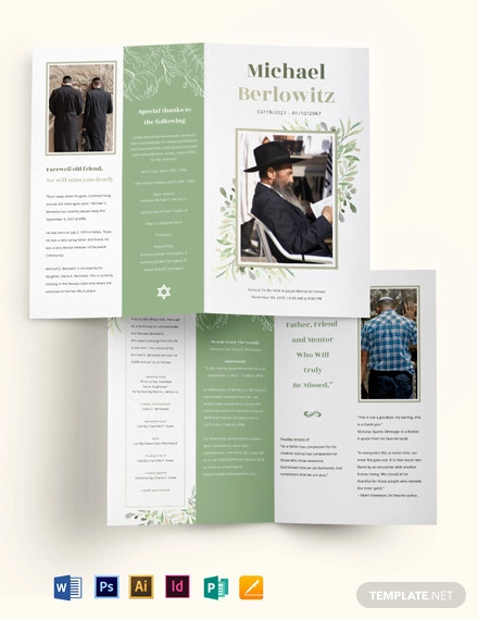 jewish funeral memorial bi fold brochure template
