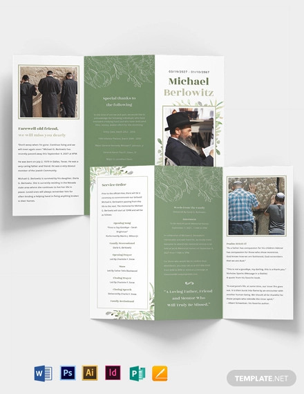 jewish funeral memorial tri fold brochure template