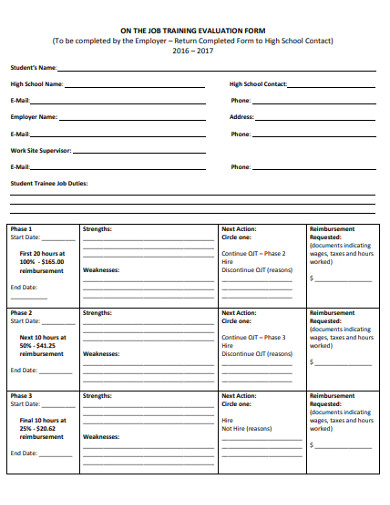 Job Training Evaluation Form Example