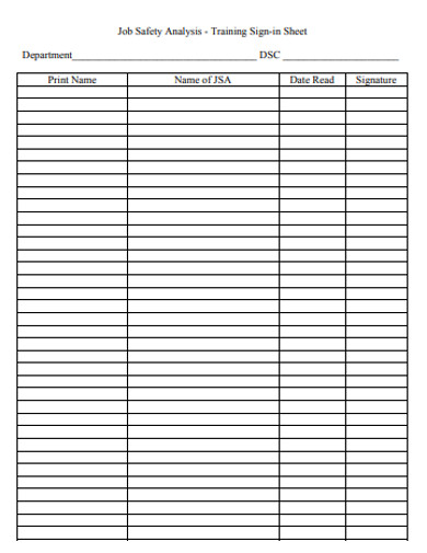 job training sign in sheet example