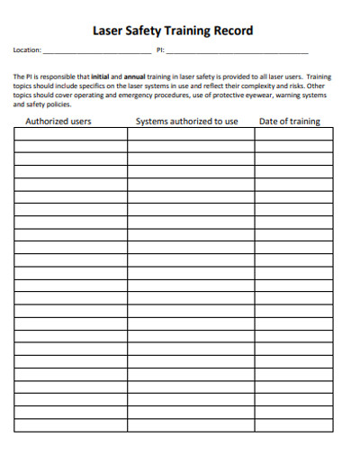 Laser Safety Training Record Example