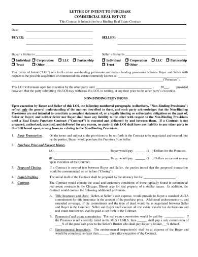 letter of intent to purchase commercial real estate