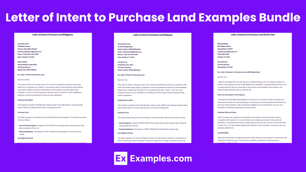 Letter of Intent to Purchase Land Examples Bundle