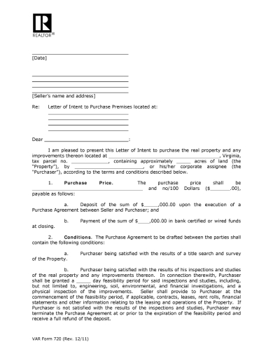 letter of intent to purchase premises
