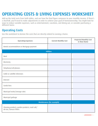 living expenses worksheet example