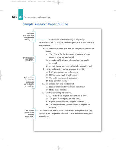 mla research paper outline