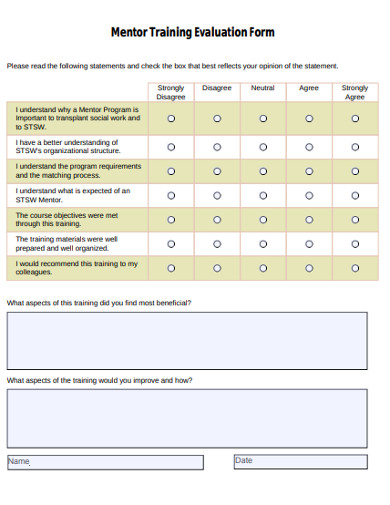 Mentor Training Evaluation Form Example