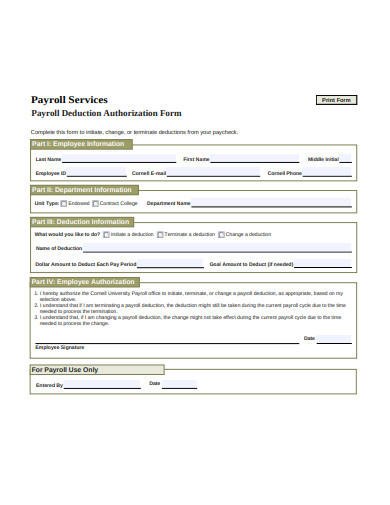 payroll deduction authorization form example