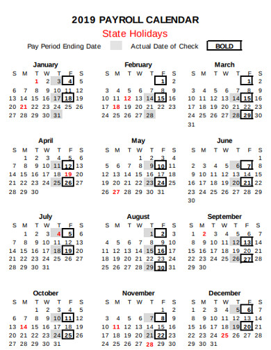 payroll holidays calendar example