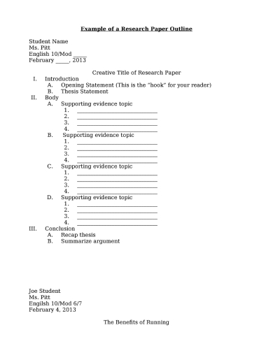 10 pg research paper outline template apa