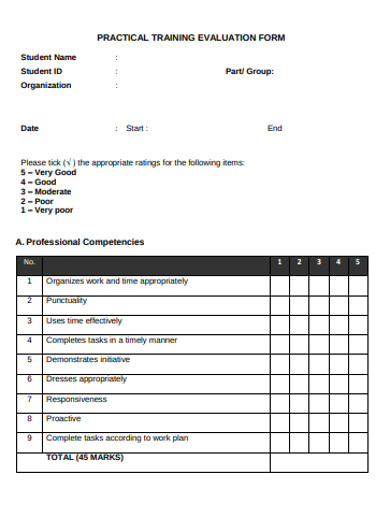 Practical Training Evalurion Form Example
