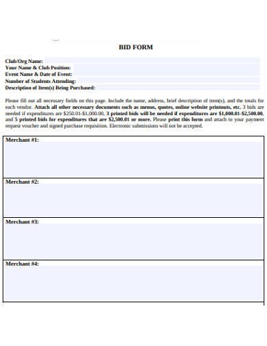printable bid form example 