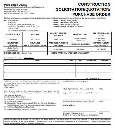 printable construction purchase order example