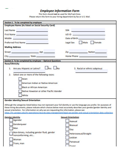printable employee information form 