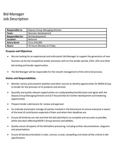 printable job bid manager 