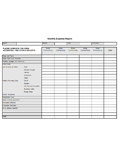 printable monthly expense report example