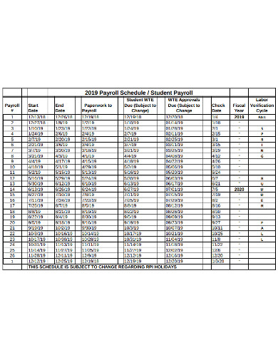 Printable Student Payroll Schedule Example