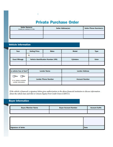 private vehicle purchase order