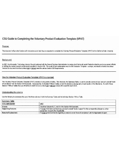 product evaluation template