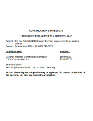 professional construction bid