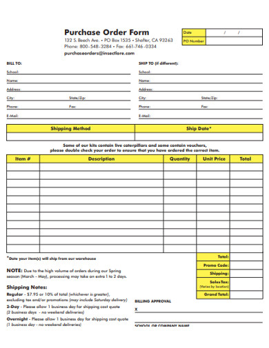 professional purchase order form example