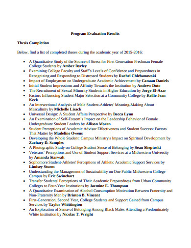program evaluation summary report