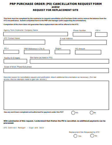 purchase cancellation order request form