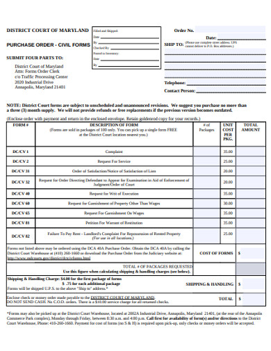 purchase order civil form example