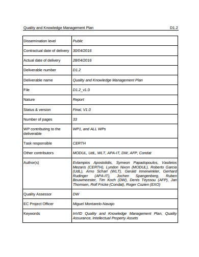 quality and knowledge management plan