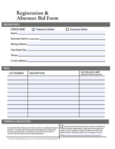 registration bid form