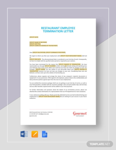 restaurant employee termination letter template